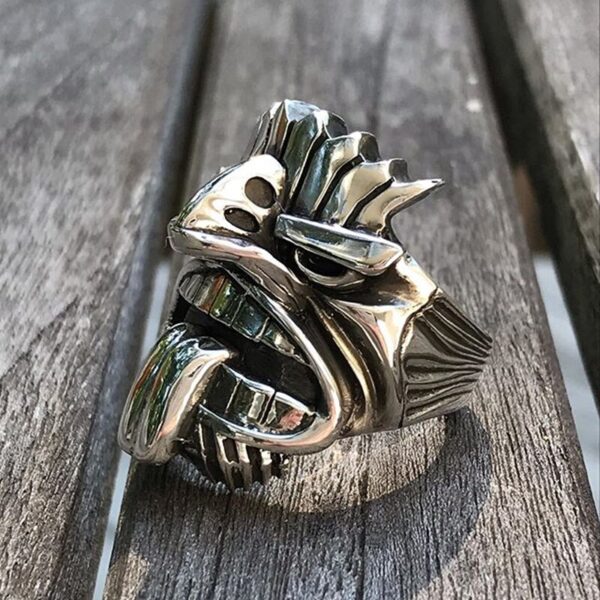 EYHIMD Māori Mythology Stainless Steel Tiki Totem Rings Mens Tribal Unique Biker Amulet Jewelry