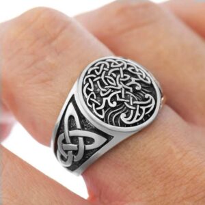 EYHIMD Viking Tree of Life Yggdrasil Celtics Knotwork Ring Men's Stainless Steel Norse Amulet Jewellery