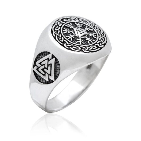 EYHIMD Viking Valknut Helm of Awe Stainless Steel Ring Men's Aegishjalmur Odin Icelandic Runes Celtics Knot Jewelry Amulet Gift