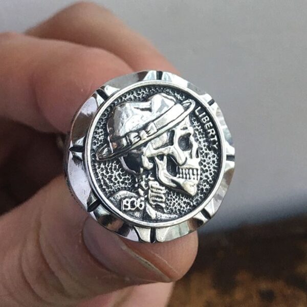 EYHIMD Hobo Nickel Brave Skull Rings Mens Mexican Indian Biker Style Coin Stainless Steel Ring Gift for Him