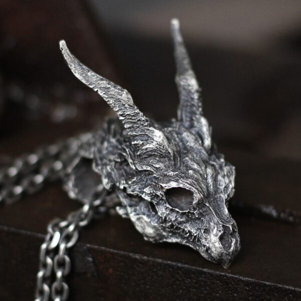 EYHIMD Vintage Detail Evil Dragon Skull 316L Stainless Steel Pendant Men's Punk Biker Jewelry