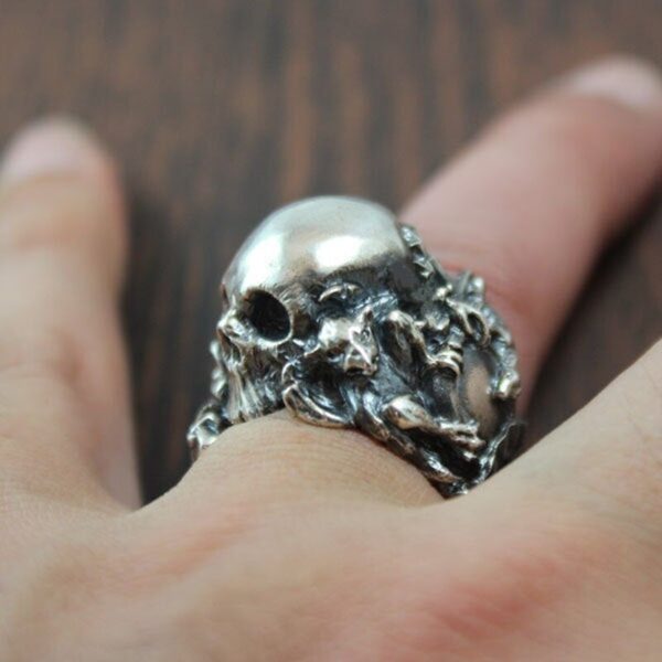 EYHIMD Gothic Music Guitar Flower Skull Ring Gargoyle Stainless Steel Biker Rings Punk Jewelry Unique Gift