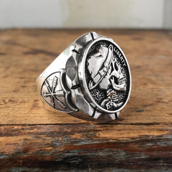 EYHIMD Hobo Nickel Brave Skull Rings Mens Mexican Indian Biker Style Coin Stainless Steel Ring Gift for Him