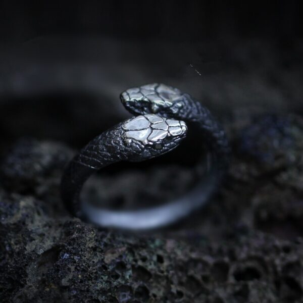 EYHIMD Gothic Stainless Steel Two Gothic Snake RingWomen Adjustable Jewelry