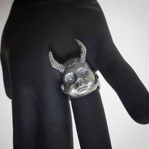 EYHIMD Gothic Horned Demon Baby Ring Pagan Cross Satanic Devil Stainless Steel Biker Rings Punk Jewelry