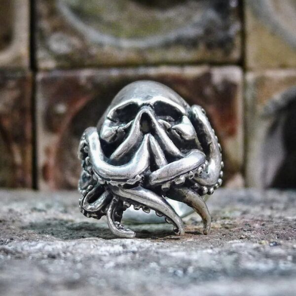 EYHIMD Goth Octopus Skull Ring Punk 316L Stainless Steel Seaman Rings Men Biker Jewelry Gift for Sailor