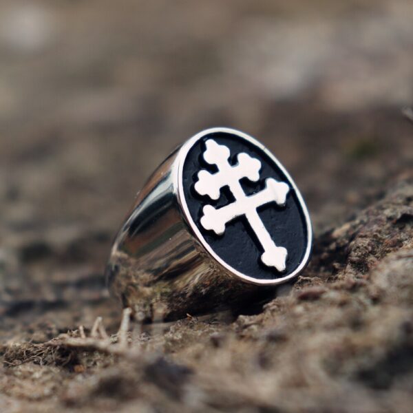 EYHIMD Classic Cross of Lorraine Signet Rings Mens Stainless Steel Biker Ring Biker Fashion Jewelry