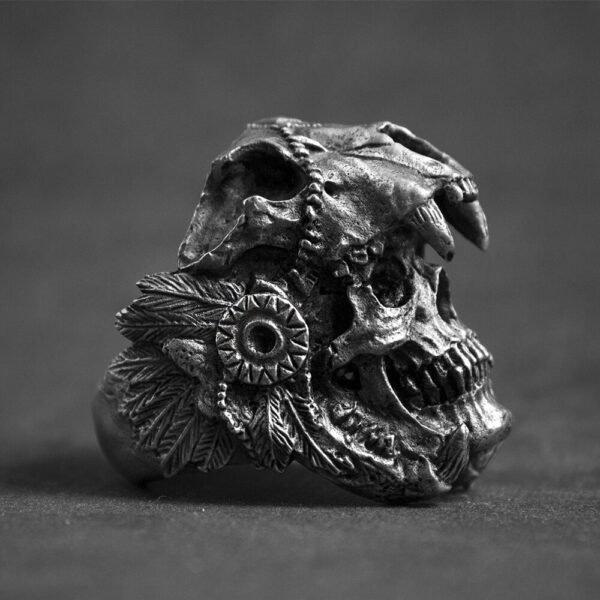 Cool Mens Boys 316L Stainless Steel Biker Rings Vintage Indian Jaguar Warrior Skull Punk Jewelry Gift for Him