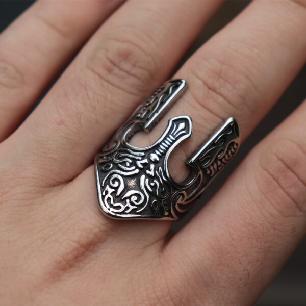 Man Viking Warrior Helmet Ring Scandinavian Pagan Norse Rune Stainless Steel Rings Totem Amulet Jewelry