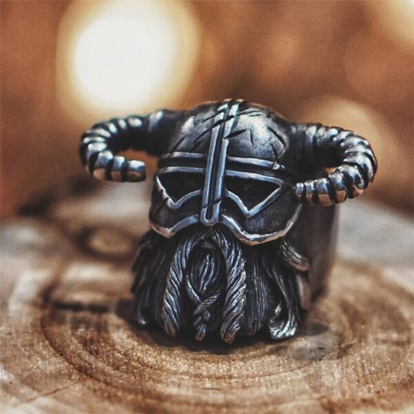 Vikings Nordic Style Horns Helmet Warrior Ring Mens Vintage Heavy Stainless Steel Rings Unique Biker Jewelry