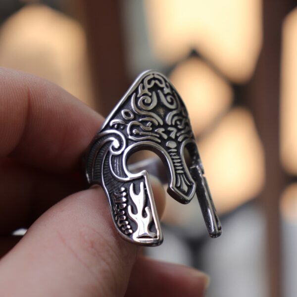 Man Viking Warrior Helmet Ring Scandinavian Pagan Norse Rune Stainless Steel Rings Totem Amulet Jewelry