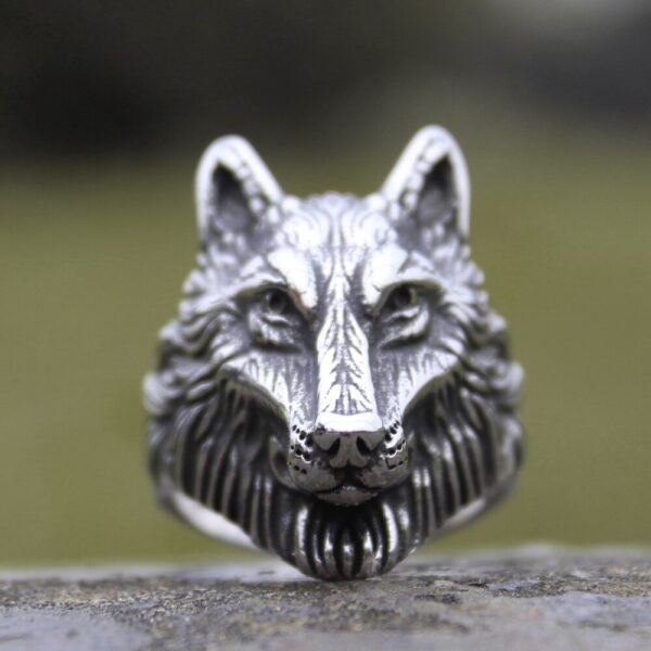 Silver Color 316L Stainless Steel Wild Wolf Biker Rings Mens Fashion Animal Jewelry Gift for Him