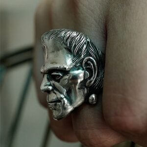 EYHIMD Science Fiction Victor Frankenstein Rings Punk Horror Scientist Stainless Steel Skull Ring Men's Biker Jewelry