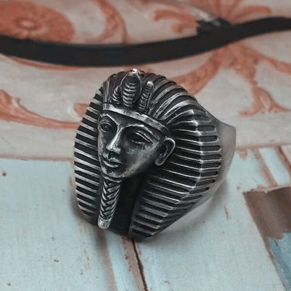 EYHIMD Vintage Egypt Tutankhamun Ring Men's Ancient Pharaoh Stainless Steel Biker Rings Egyptian Jewelry