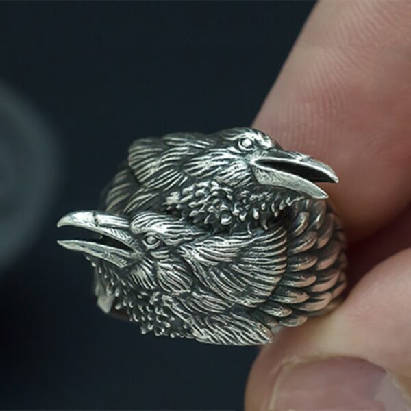 EYHIMD Viking Men Two Entwined Ravens Ring Norse Mythology Silver Color Odin Crow Stainless Steel Rings Nordic Amulet Jewelry