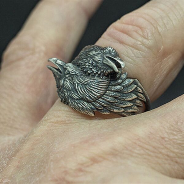 EYHIMD Viking Men Two Entwined Ravens Ring Norse Mythology Silver Color Odin Crow Stainless Steel Rings Nordic Amulet Jewelry